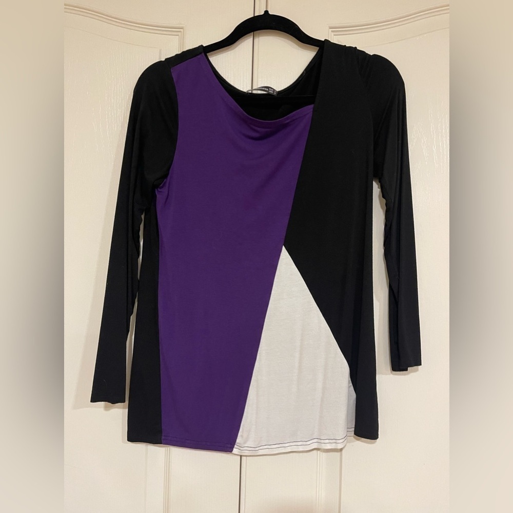 Satin Matthews purple, black and white colorblock long sleeve t shirt​​​​​​​​